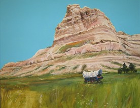 Oil on canvas painting of Scotts Bluff by Robert Tompkins Handville
