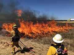 Firefighters keeping a prescribed burn under control.