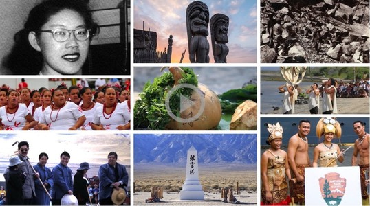 A collage of images from Asian American and Pacific Islander history and culture