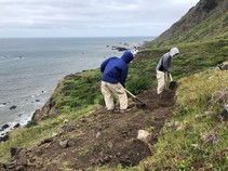 AmeriCorps NCCC Pacific Region Trail Crew working on a trail at the KING Range NCA.