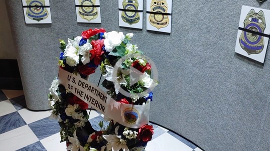 The flower wreath honoring Police Week 