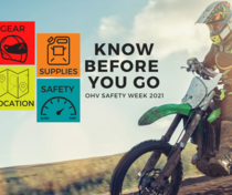 Infographic displaying a dirt bike that reads know before you go.