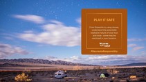 Play it Safe graphic over photo dispersed camping south of Joshua Tree National Park