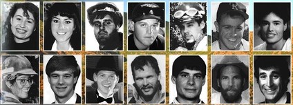Old black and white photos of fire fighters who were killed in a wildfire