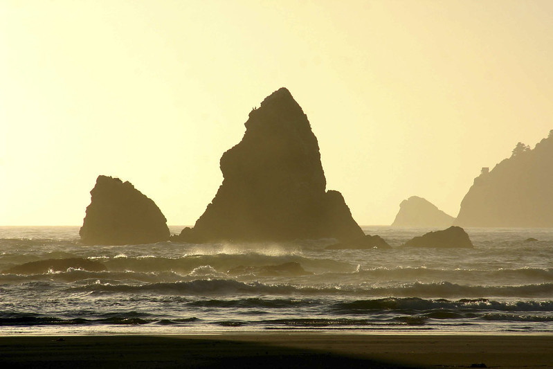 Giant rocks on the beach in California Coast National Monument.