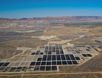 Solar arrays in a valley.