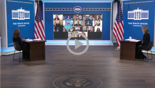 A virtual meeting with attendees at the White House