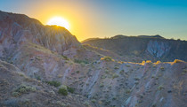 Sunset over eroded hills at Carrizo Plain National Monument.