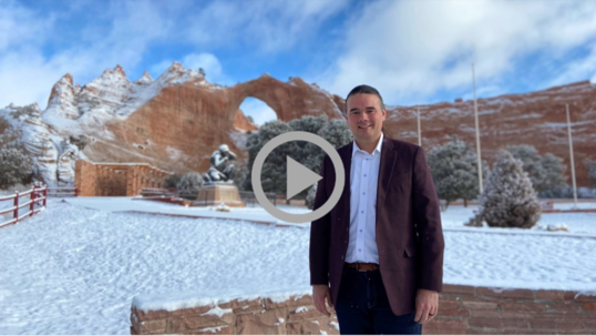 Assistant Secretary for Indian Affairs Bryan Newland at a snow-covered Chaco Canyon National Historical Park, New Mexico 