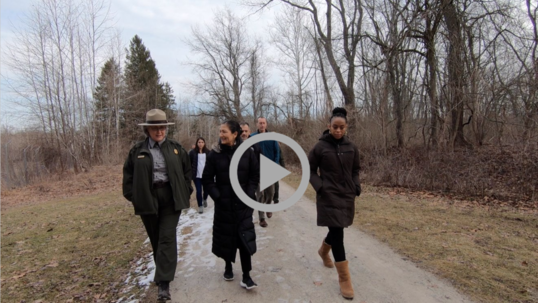 Secretary Haaland walks an Ohio nature path in late-winter