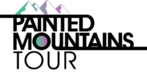 Graphic of mountains with text stating Painted Mountains Tour
