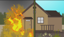 An illustration of a house on fire.