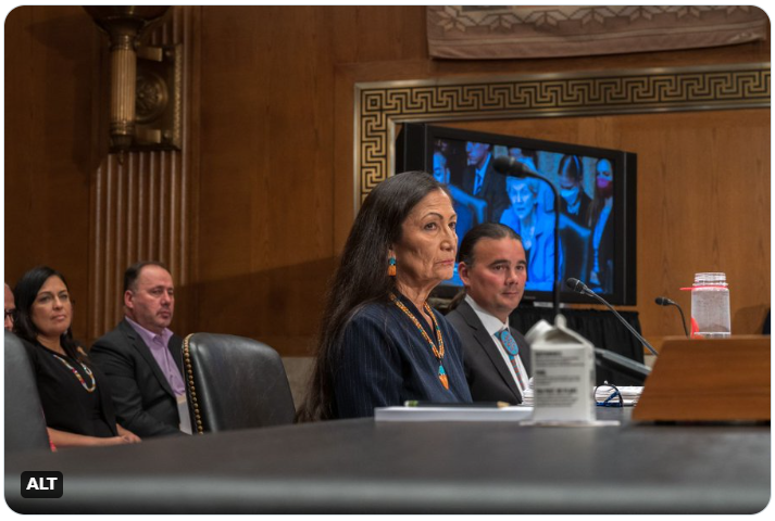 Secretary Haaland and Assistant Secretary for Indian Affairs Newland listen to committee members of the Senate Indian Affairs Committee 