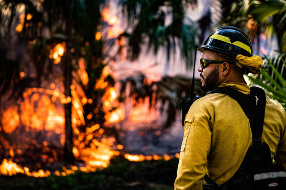 A wildland firefighter monitors a prescribed fire in Florida. Photo by NPS.