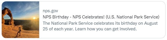 Picture of link to a tweet celebrating the National Park Service's birthday