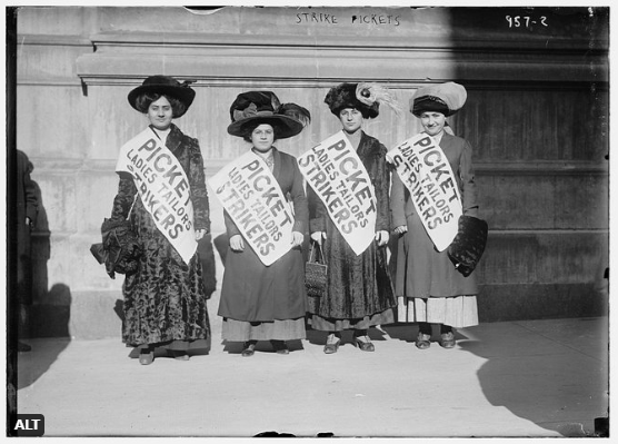 Four women strikers from Ladies Tailors union on picket line during the "Uprising of the 20,000," garment worker's strike.