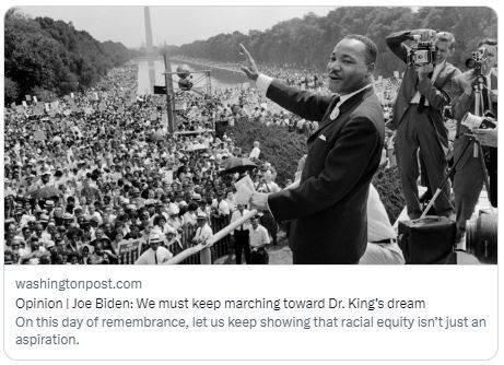 Dr. Martin Luther King Jr. on the National Mall on Aug. 28, 1963. This photo is included in a Washington Post opinion story by President Biden.