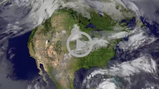 A satellite view of weather systems across the United States. 
