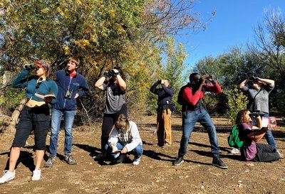 Youth birders strike a pose during a Bird-a-Thon outing © Ironwood Tree Experience