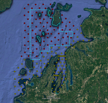 map of lake trout study points of movement in northern refuge of lake MI
