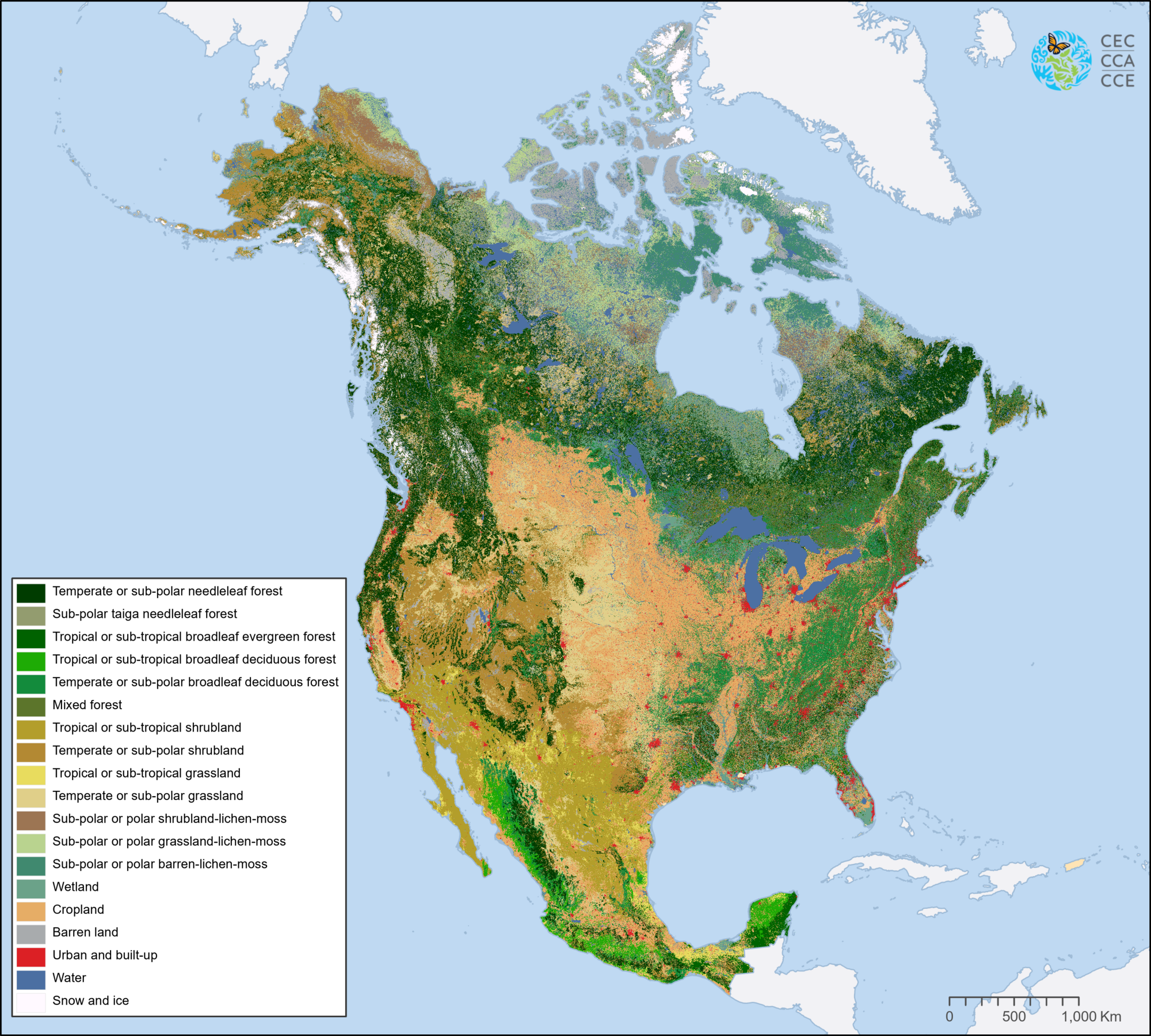 CEC Releases New Digital Land Cover/Land Use Map of North America, Most Accurate Available at This Scale.