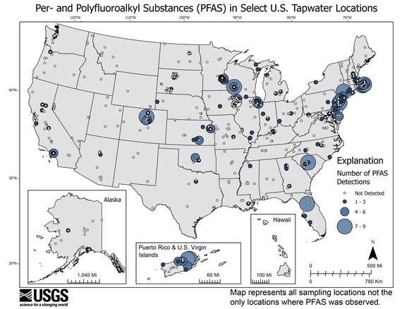 Map of PFAS detection across US