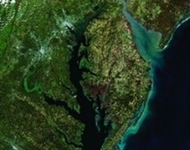 satellite image of land and water