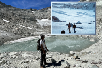 Person standing in a snow covered basin