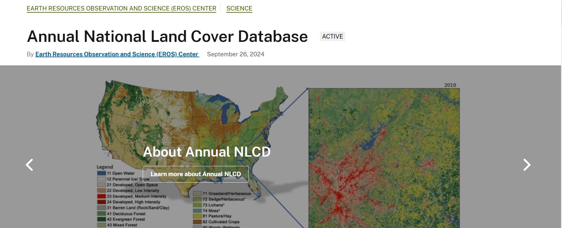 Screenshot of the Annual NLCD webpage