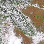 Landsat mosaic of the Wind River Range in Wyoming, showing one of the first snowfalls of late 2024.