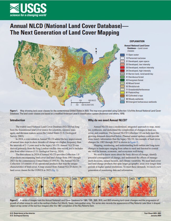 Annual NLCD fact sheet with a mix of text and imagery