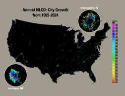 Map of growth in urban areas across the United States