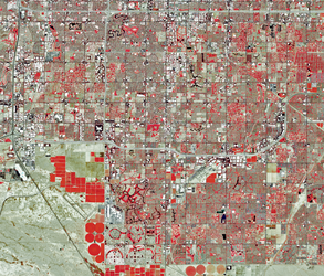 Urban growth in Chandler, Arizona, southeast of Phoenix is shown in Landsat imagery.
