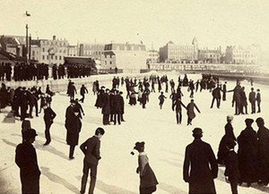 ERCA_Rochester: Historic image of ice skaters on the Erie Canal