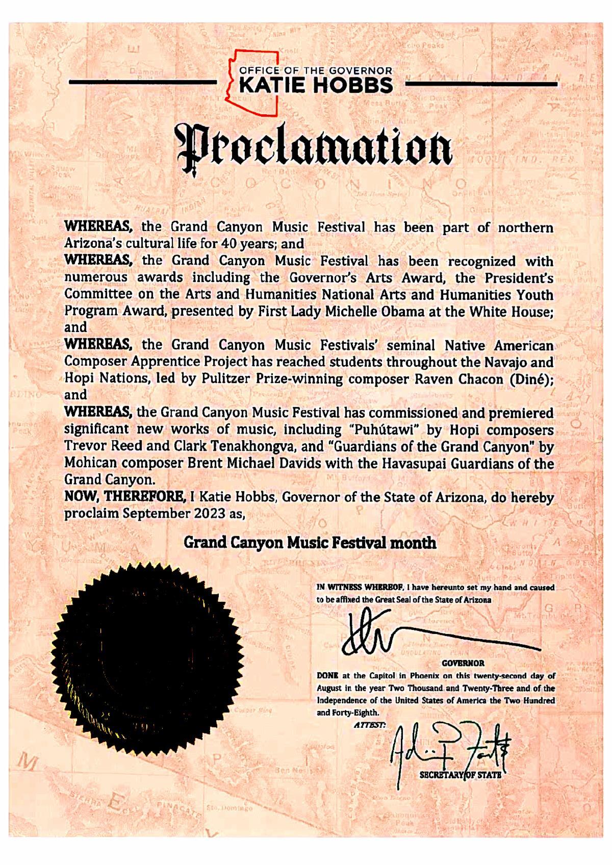a proclamation from Arizona Governor Katie Hobbs