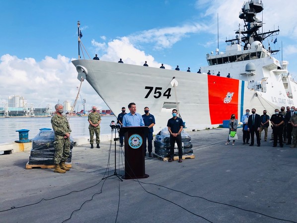 DEA Acting Administrator Timothy J. Shea speaks at the U.S. Coast Guard drug offload in Fort Lauderdale