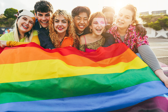 Students and Pride flag