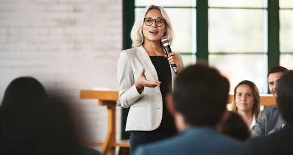 Woman gives presentation