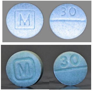 blue counterfeit pills