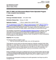 OVC FY 2020 Law Enforcement-Based Victim Specialist Program 