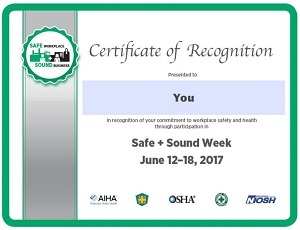 Safe + Sound Week participant certificate