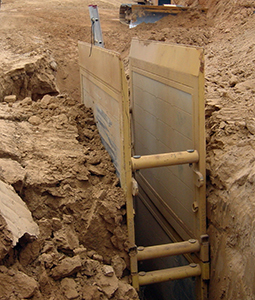 This trench box saved an employee’s life when the dirt walls around him collapsed. Photo credit: Underground Safety Equipment/NAXSA