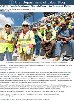   U.S. Department of Labor Blog: OSHA Leads National Stand-Down to Prevent Falls