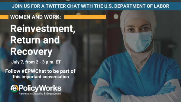 Woman in nurse scrubs with mask with text relating to the details of twitter chat