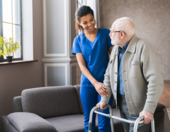 Photo of a home care worker with a client