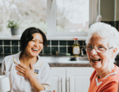 Photo of a home care worker with a client
