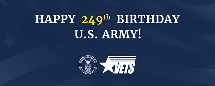 Happy 249th Birthday U.S. Army. DOL and VETS seal