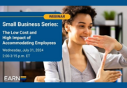 A person using sign language. Text reads: “ Small Business Series: The Low Cost and High Impact of Accommodating Employees.