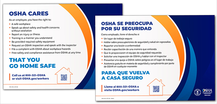 OSHA Cares poster in English and Spanish