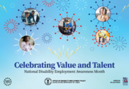 2026 NDEAM poster with the theme "Celebrating Value and Talent" and a red, white, and blue fireworks design.